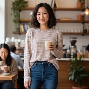 Norse Projects Womens Top Size XS Pink Blue Green Striped Long Sleeve